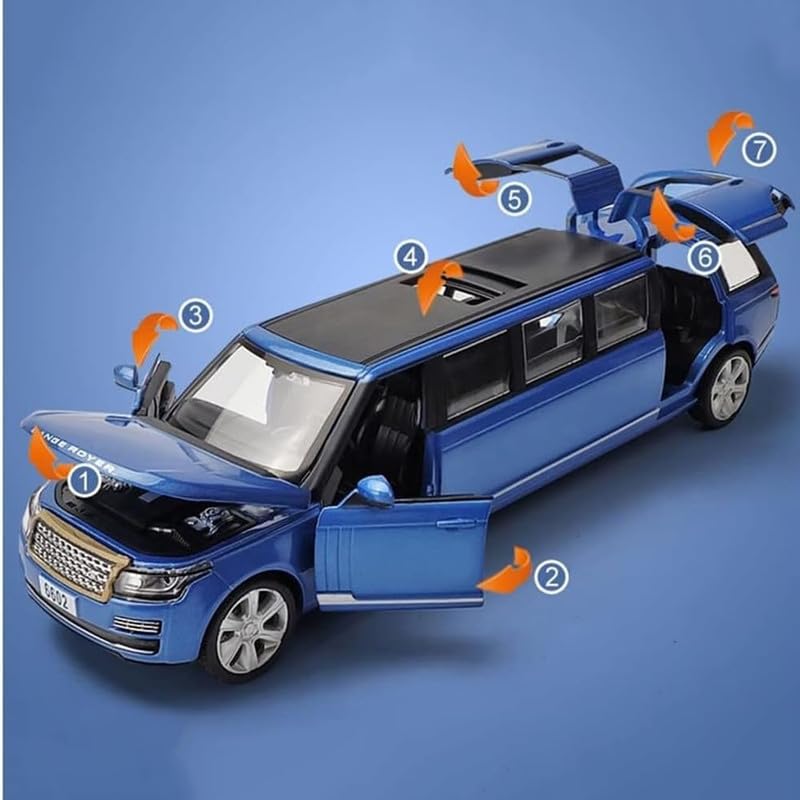 Image of Kids Model 1:32 Long Rang Rover Die Cast Metal Car Pull Back Action Opening Doors with Realistic Engine Sound Lights Toy Car Gift for Boys - Multi