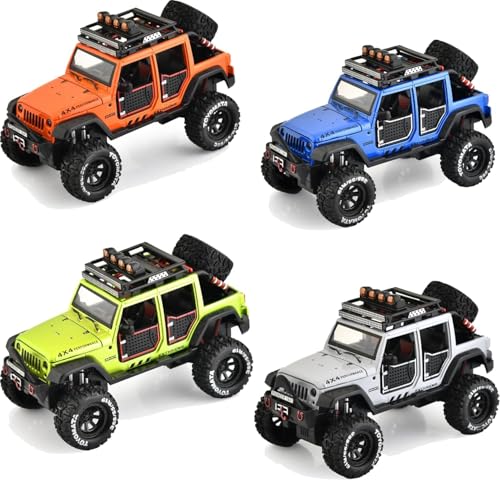 Image of 1:24 Jeep Wrangler Rubicon Alloy Diecast Pullback Metal Car Toy with Sound Light & Opening Doors - Best Gift Toy for Kids