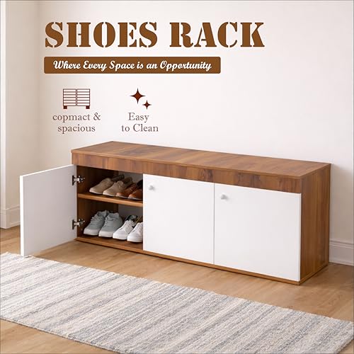 Image of Amazon Brand - Solimo Engineered Wood 3 Door Shoe Rack Walnut Finish | 120D X 40W X 47.5H Centimeters