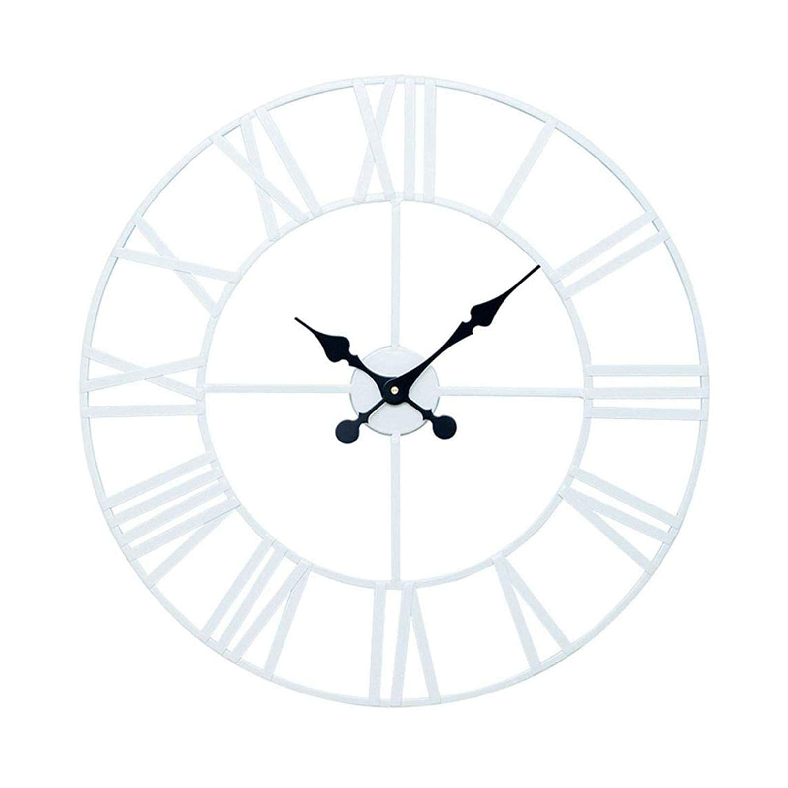 GTHTUHFD Outdoor Garden Wall Clock, Retro Wrought Roman Numeral Iron Art Wall Clock Garden Clocks Outdoor Waterproof Indoor Clock Metal 40Cm White