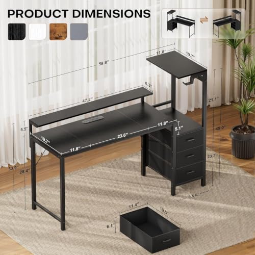 Image of HLDIRECT 60 Inch Gaming Desk with Power Outlets & LED Lights, Black