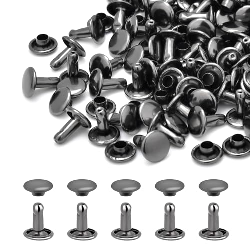 200Sets 8mm Round Double Caps Leather Rivets Metal Tubular Studs for Bags Hats Shoes Clothing Leather DIY Craft Repair and Decoration (Black)