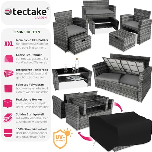 Rattanmöbel tectake Polyrattan Garten Sitzgruppe für 4 Personen mit Hocker