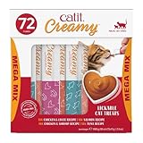 Catit Creamy Lickable Cat Treat – Healthy Variety of Flavors, 72 Pack, Hand-Feed or Serve, Nutrient-Rich Squeeze Tube, 0.5 oz Each