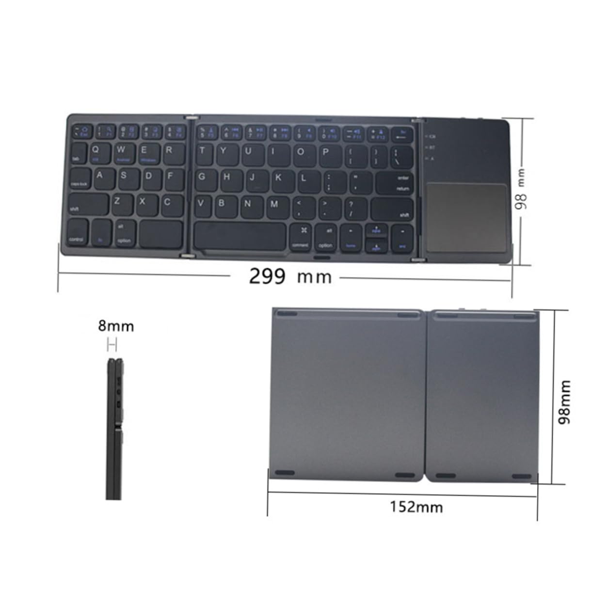 jojofuny Tastiera Pieghevole Wireless per Tablet e Notebook, Nero Abs | Design a 3 Pieghe, Assorbimento Magnetico, Formato Portatile Sottile, Stile Fashion