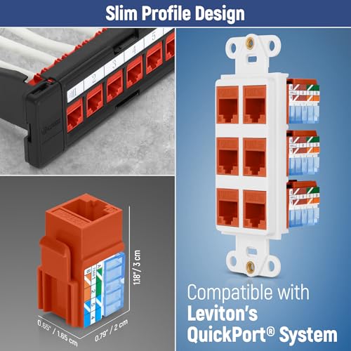 Image of Everest 90 Degree RJ45 Cat5e Keystone Jacks Slim Profile 10-Pack Orange