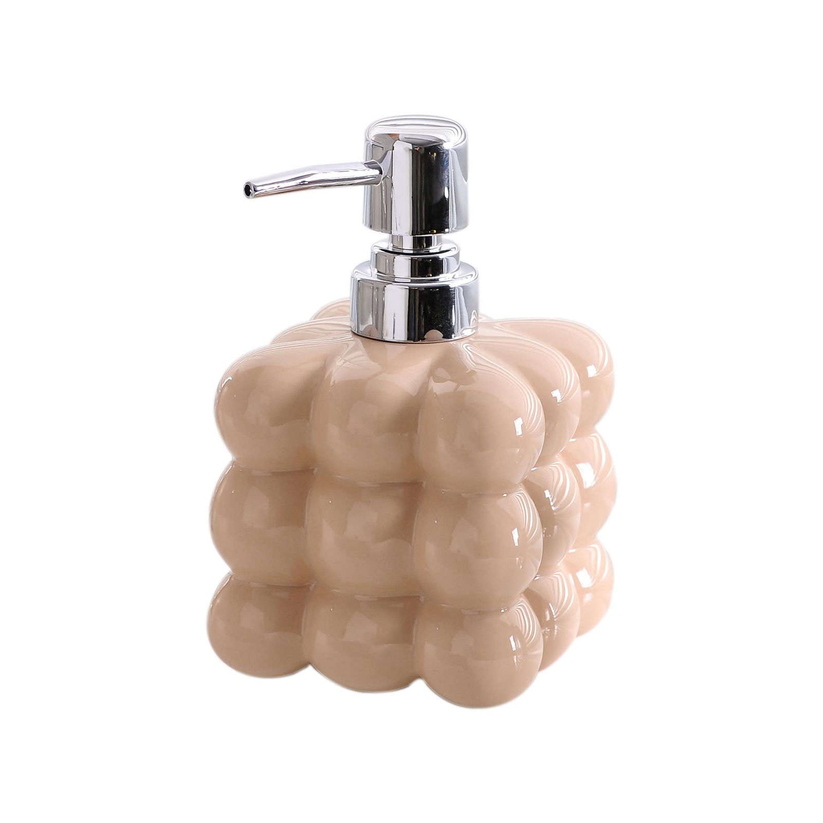 LekLai Dispenser di Sapone, Dispenser di lozione Rotonda in Ceramica Tinta Unita, Dispenser di Sapone for Le Mani, Dispenser di Shampoo Ricaricabile, Cucina bagno-beige-400ml14oz