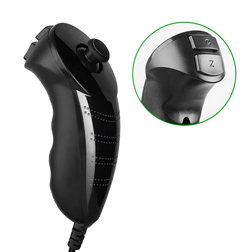 Poulep 2 Packs Nunchuck Nunchuk Controllers Jostick for Nintendo Wii Wii U Console - Black and White