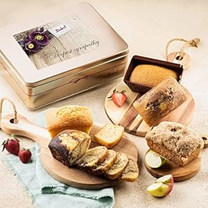 Dulcet Gift Baskets Fresh Baked Sympathy Tea Cake Assortment in a Tin with Marble, Apple Cinnamon & Pumpkin Delightful Flavors For Office Gatherings for Men & Women with Fast Delivery