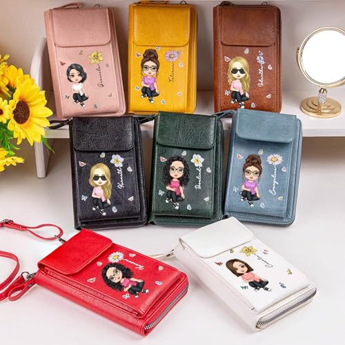 CALLIE Phone Purses with Crossbody Strap Personalized, Custom Cartoon Character Birth Flower on Leather Phone Crossbody Bag - Unique Design with Name - Gifts for Her3