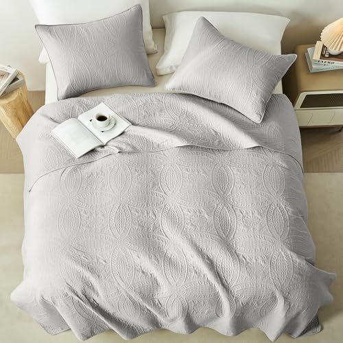 akkialla Twin Quilt Bedding Set,Light Grey Ultrasonic Quilt Set,Lightweight Soft Bedspread Coverlet,Modern Style Coin Pattern Bed Cover for All Seasons,2 Piece(1 Quilt,1 Pillow Sham)
