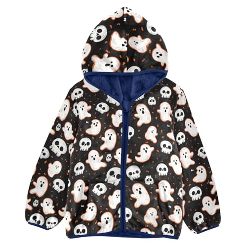 Halloween Ghost Toddler Fleece Jacket Baby Boys Hooded Zipper Long Sleeve Thick Warm Outerwear 3-10 Years