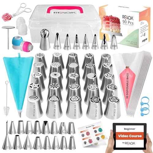 RFAQK 90PCs Flower Making Piping Tips Set, Includes 31 Piping