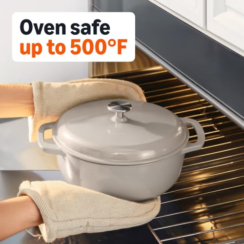 Amazon Basics Cast Iron Dutch Oven Pot with Lid, Enameled, Dual Handles, Round, Heavy-Duty, Medium, 6-Quart, Linen Gray - Image 5