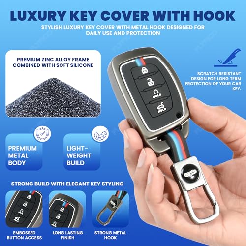 Image of Coll of Fest Premium Metal Silicon Key Cover Compatible with Hyundai Creta EV | Alcazar EV | Hyundai Alcazar | Hyundai Creta EV | Glow in the Dark