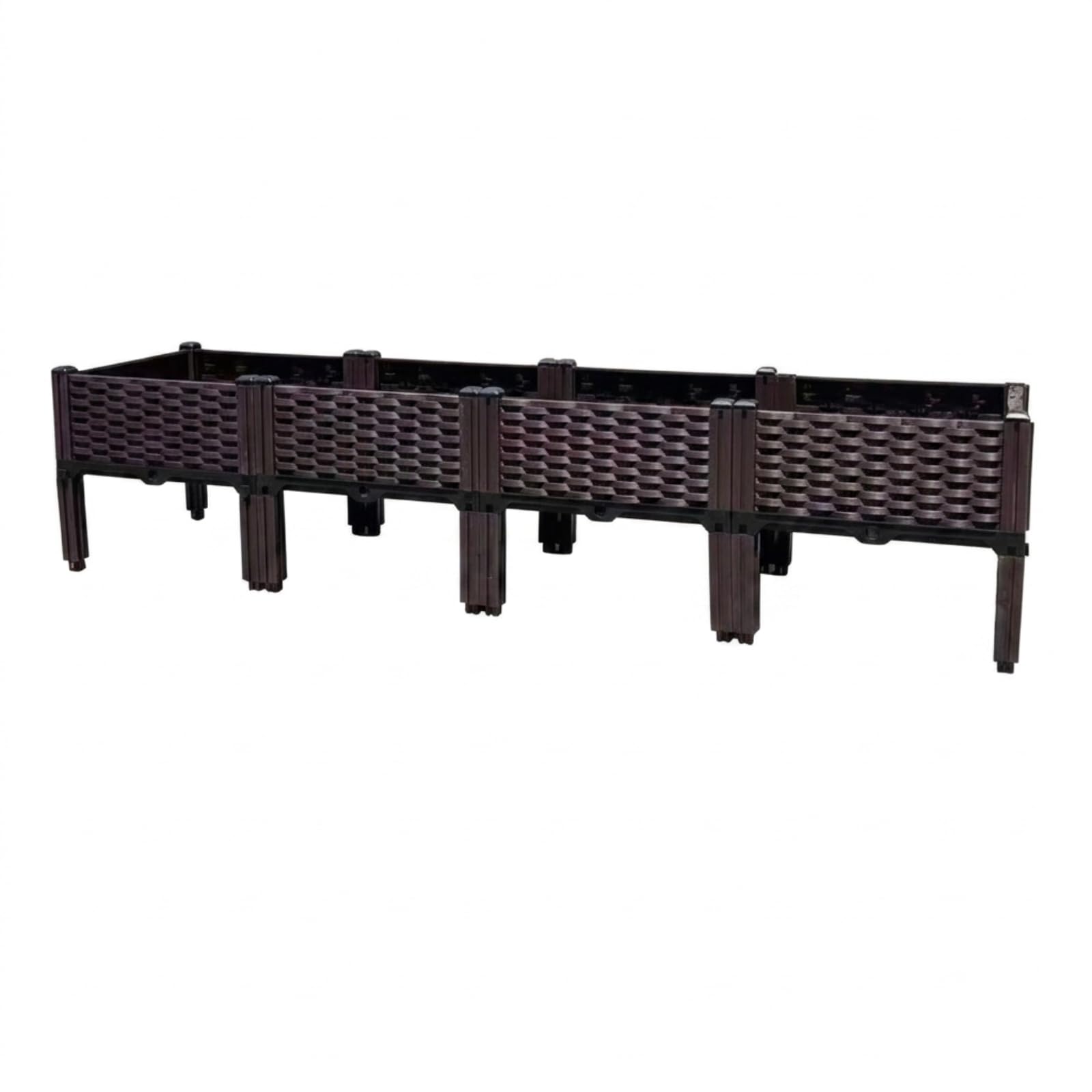 Jardinera Plástico con Autorriego Jardinera con Patas Textura Tejida Maceta para Jardineros, Principiantes, Terraza, 160 40 37 Cm, Caja Elevada De 4 Unidades