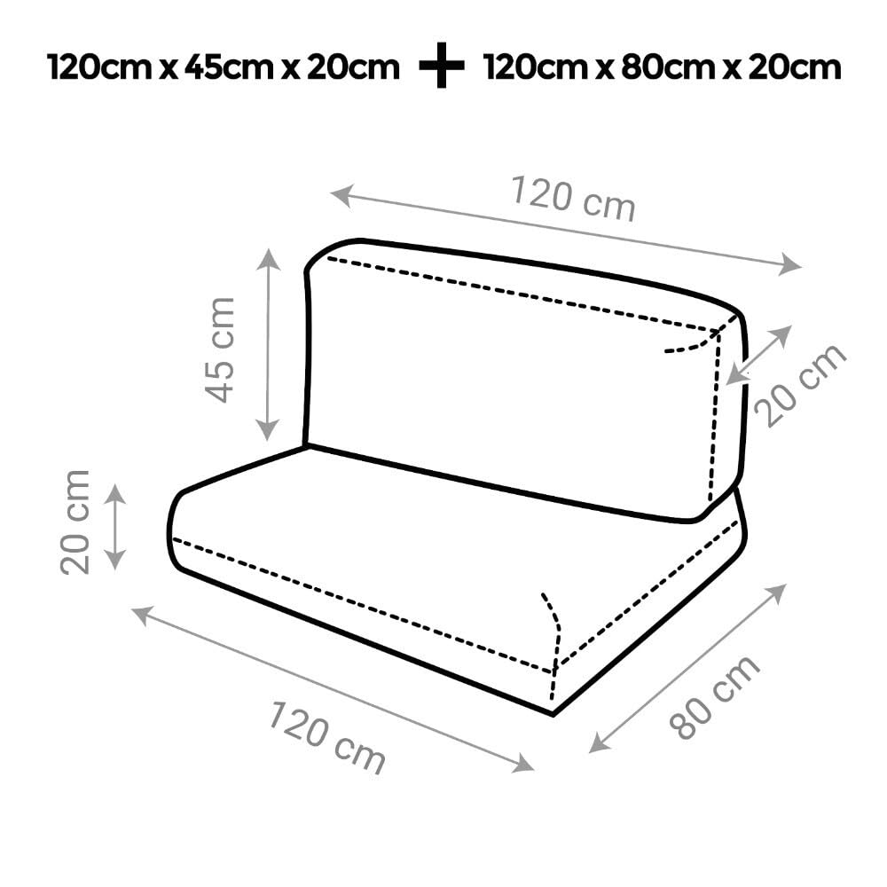 HAPPERS Cojín para Palets Toldotex Impermeable Crudo Set: Asiento 120x80x20 (Liso) + Respaldo 120x45x20 (Liso)