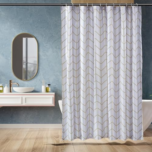 Amazon Basics Bathroom Shower Curtain, Water Resistant Fabric with Weighted Hem, Rust Resistant...