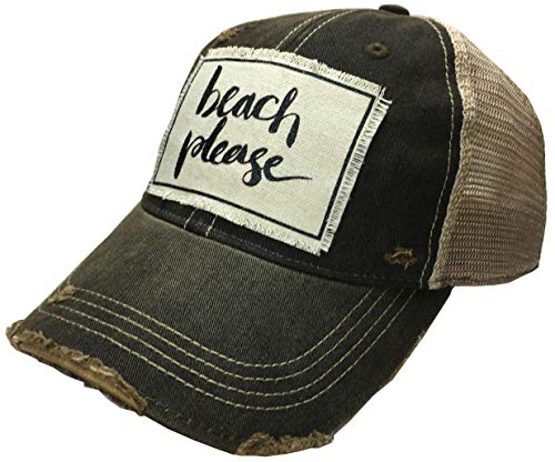 VINTAGE LIFE Baseball Cap for Women Funny Trucker Hat Cute Distressed Ball Caps (Beach Please, Black)