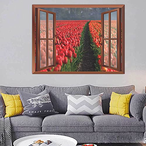 Image of CVANU Creative Window View Home Decor, Beautiful Garden of Rose Flowers, Removable Window Wall Stickers /Decals for Living Room,Bed Room, Home Cv 28