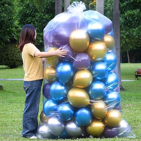 Large Balloon Bags for Transport, 4 Pack Plastic Giant Storage Bags, 98.4 x 59 Inch & 59 x 47 Inch Clear Balloon Carrying Bags for Birthday Wedding Christmas Party (4 Pack (2 Extra Large & 2 Large)) Cover
