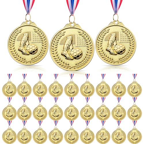 Yaure Joy 48 Pcs Soccer Medals for Kids Metal Gold Award Medals Set with Ribbons for Sports competitions Celebration and Party Favors