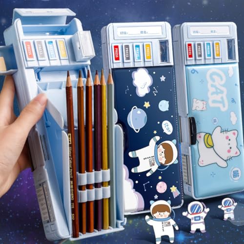 Image of Storio Space Theme Magnetic Pencil Box for Kids, Space Pencil Box for Boys & Girls, Stationery Box, Buttons Operated Pencil Box for Kids (with Accessories)