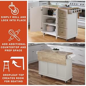 Homestyles Dolly Madison Off-White Mobile Kitchen Island Cart with Wood Drop Leaf Breakfast Bar Homestyles Dolly Madison Off White Mobile Kitchen Island Cart with Wood Drop Leaf Breakfast Bar