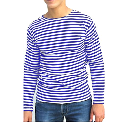 Kswlwccpp Matrosen Kostüm Herren, Shirt Blau-Weiß Gestreift Damen, Bundeswehr T-Shirt, Seemann Kostüm Herren, T-Shirt Herren 3XL