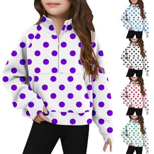 Girls Cute Dots Sweatshirt Half Zip Stand Collar Loose Long Sleeve Pullover T-Shirts Casual Tee Tops for Kids 5-14 Years2
