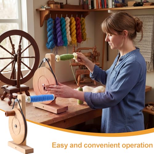 Image of Leinuosen Shuttle Bobbin Winder for Weaving Wooden Silver Beech Hardwood Hand Crank Bobbin Winder for Sewing Weaving Tools for Adults Beginners Handcraft DIY Fiber Yarn Arts Textile Projects