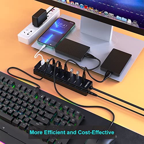 Powered-USB-Hub-VKUSRA-8-Port-USB-Data-Hub-4-USB-30-Ports-3-USB-20-Ports-1-Smart-Charging-Port-with-Individual-OnOff-Switches-Compact-USB-Hub-USB-Splitter-for-Laptop-with-Power-Adapter
