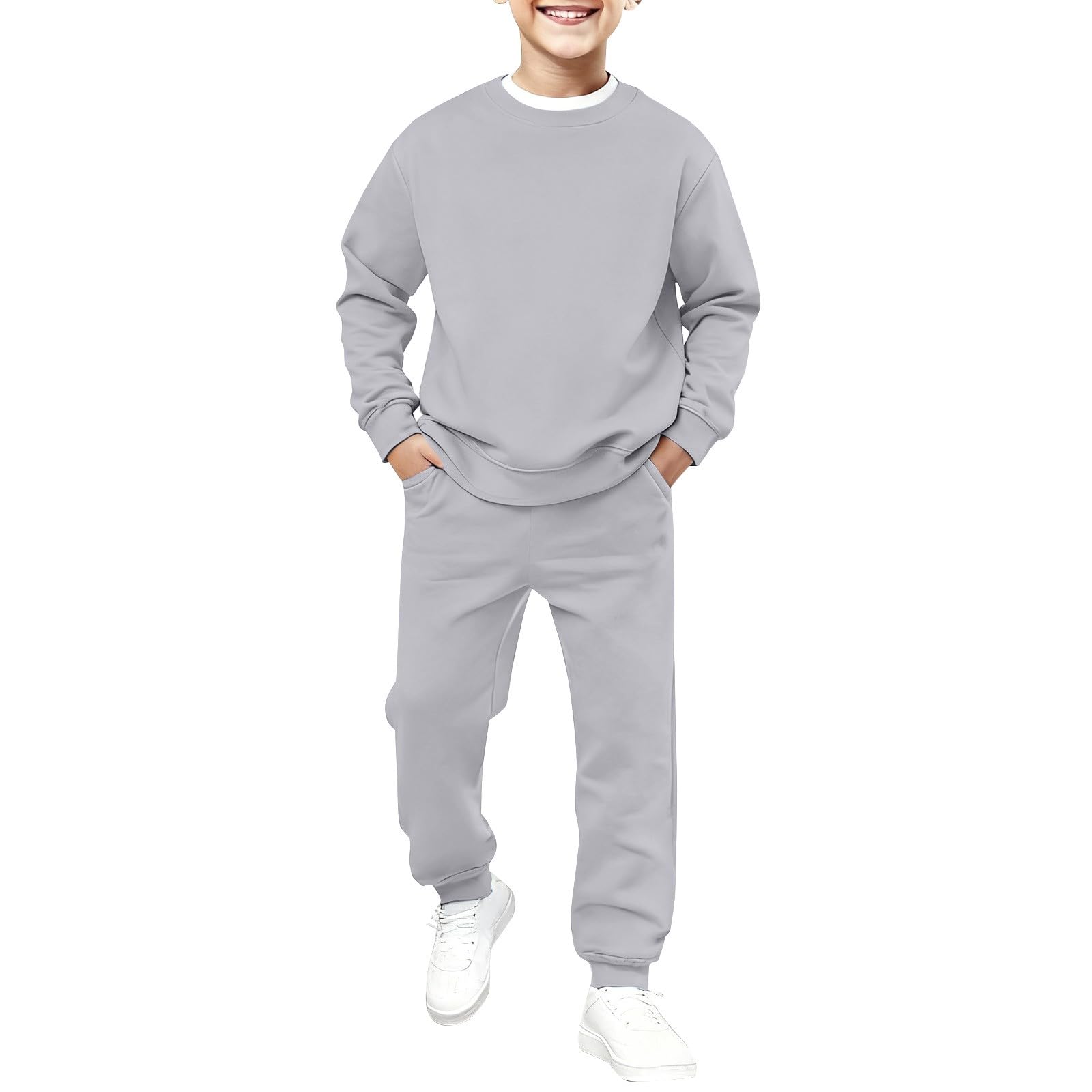 WINWUQB - Conjunto de chándal de cuello redondo para niñas, 2 piezas | Acogedor traje deportivo escolar con capucha, pantalones, vacaciones, otoño, invierno, informal, para niños