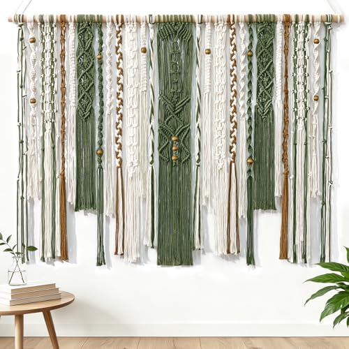 MEIVINES Macrame Wall Hanging Large Wall Art Handmade Woven Tapestry Boho Tapestry Macrame Wall Decor Art Home decoration for Living Room Bedroom Apartment Dorm Wedding Party 38 x 29 (Dark Green)