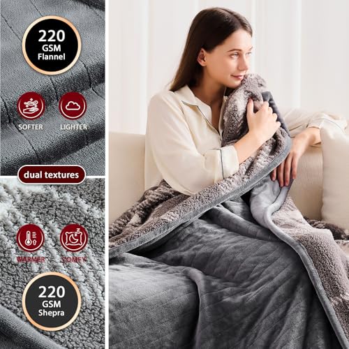 JKMAX Heated Electric Blanket King Size - 100"x90" Flannel Heating Blanket with 10 Heating Levels & 5 Time Settings Over-Heat Protection, Winter Warmer for Adults with ETL Certification(Grey)