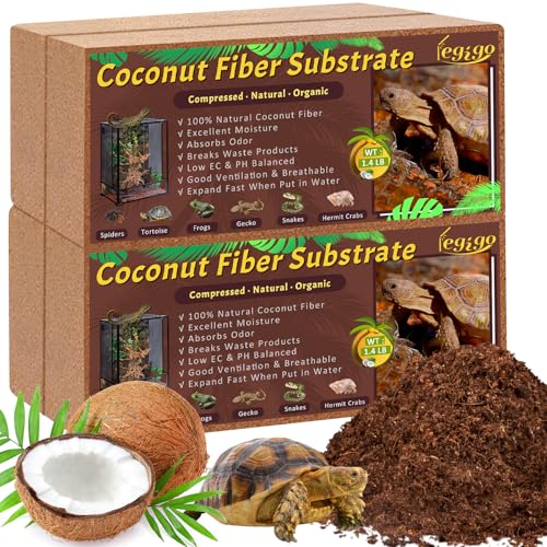 Legigo 4 Pack Coconut Fiber Substrate Natural Coco Coir Bedding for Reptiles Turtles Tortoises Snake Hermit Crab Gecko Lizard Bioactive Terrarium Soil for Humidity Control and Plant Substrate
