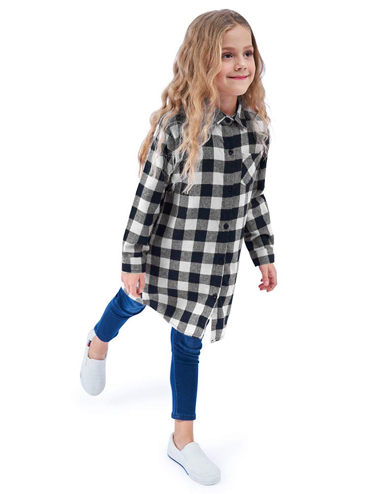 OCHENTA Girls Plaid Flannel Shirts Long Sleeve Button Down Shirt Dress