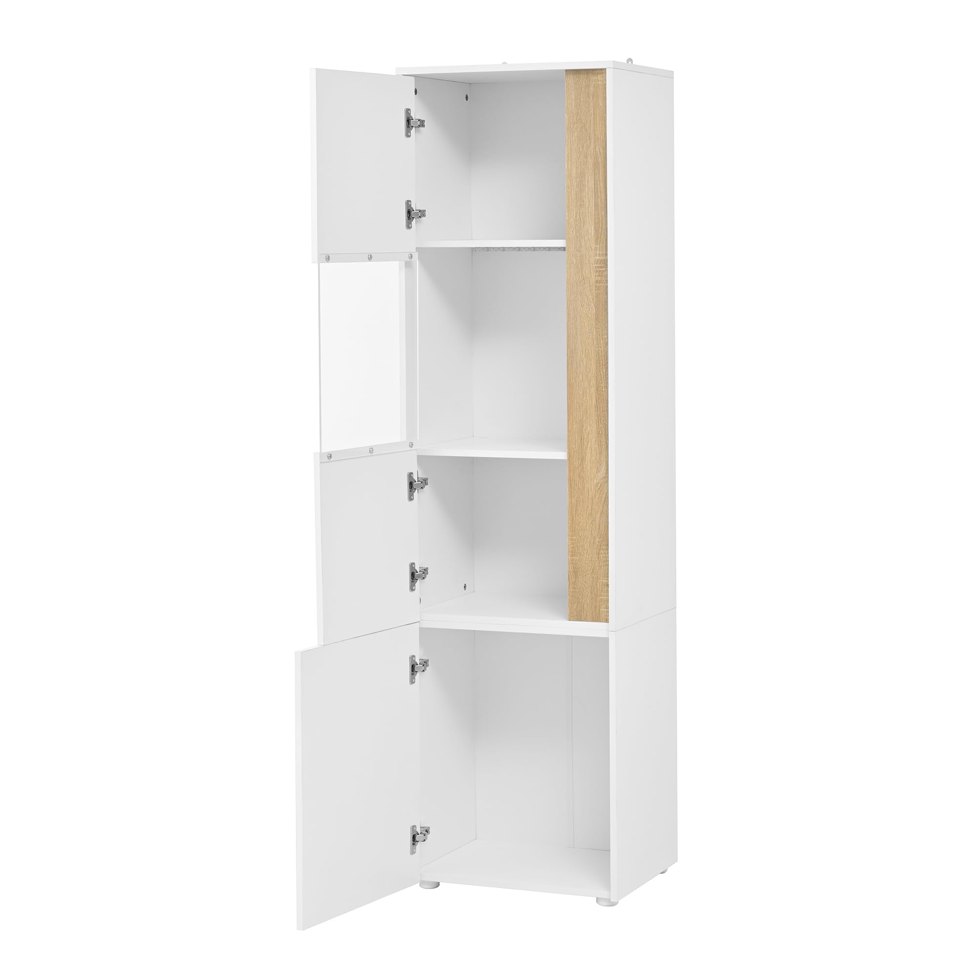Vitrina de 50 x 40 x 179 cm, mueble de almacenamiento, armario alto, 2 puertas (una de ellas de acrílico), adecuada para salones, oficinas y cocinas, color blanco y natural