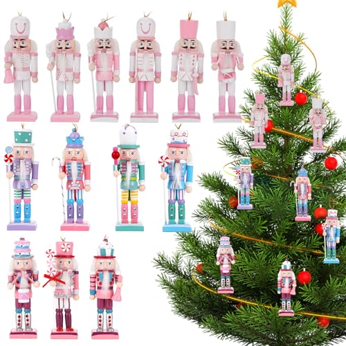 VorFor 13 Stück Set Macaron Pink Weiß Nussknacker Figur,12CM...