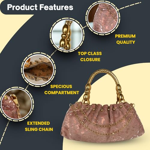 Image of SLARA Bridal Clutch Purse for Women, Elegant Evening Bag with Gold Handle and Chain Strap, Perfect for Weddings & Parties