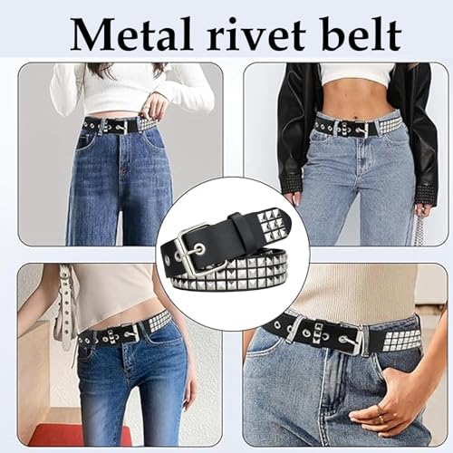 Women's Punk Black Belt - Adjustable Pu Leather Grommet Belt Set | Faux Leather Gothic Goth Black, Multi-Purpose Leather Punk2