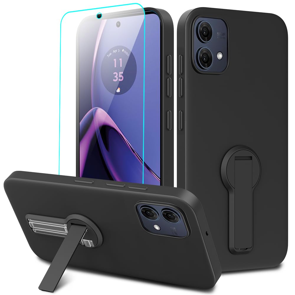 Case for Motorola Moto G84 5G Phone Case with Glass Screen Protector, 360° Rotatable Folding Hidden Kickstand/Stand Silicone TPU Protective Cover Case for Motorola Moto G84 5G XT2347 - Black