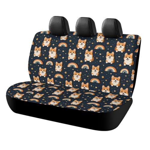 GVYGVY Fundas de asiento trasero de coche para camiones SUV – Lindo perro arco iris estrellas impresión tela transpirable debajo del asiento del coche, ligera elasticidad universal automotriz asiento