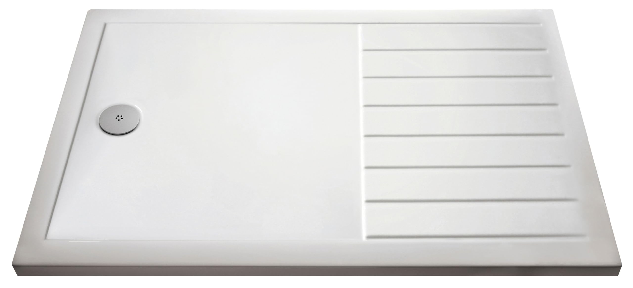 Balterley White 1700 X 700 Rectangular Shower Tray With Raised Anti-Slip Lines, Slimline Shower Trays, Durable Stone Resin Base Trays For Bathroom Enclosure, Central Waste Tray For Wetroom Showers (White)