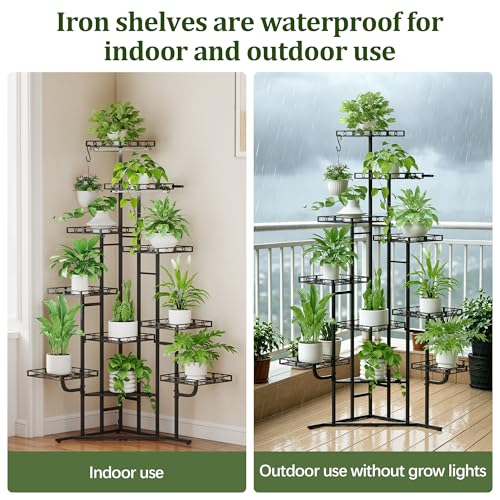 Image of Quikraen Plant Stand Indoor with Grow Lights, 58 inch Tall Lighted Corner Plant Shelf for Indoor Growing, 10-Tier Multiple Metal Large Flower Holder, Plant Rack for Home Decor, Patio (Black)