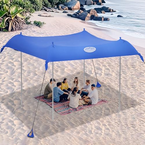 Image of UMARDOO Family Beach Tent Canopy Sun Shade Portable, Large Compact Beach Sun Shelter Easy Setup with Packable Bag for Outdoor Travel (Blue, 12X12 FT.)