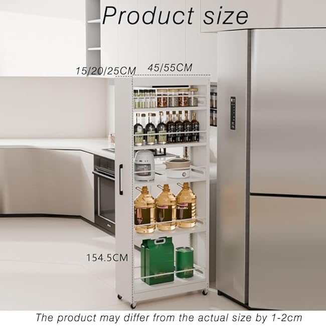 Slim Rolling Storage Cart - Galvanized Steel Space-Saving Floor-Standing Narrow Cabinet for Small Spaces Ideal Next to Fridge (154.5x55x25cm)-8T6hGbjV