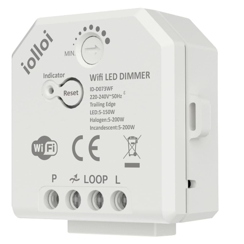 Variateur d'intensité WiFi/WiFi - Pour LED et halogène à intensité variable - 230 V - Pour lampes LED - Variateur rotatif encastré - Compatible avec Alexa et Google Home - 5-200 W