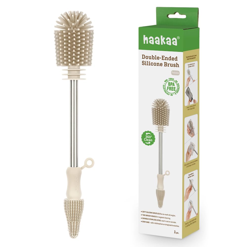 Haakaa Silicone Cleaning Brush Kit – Household Cleaning Brushes for Bottles and Crevices – Food-Grade Silicone: Dishwasher Safe (Brush-Pebble)