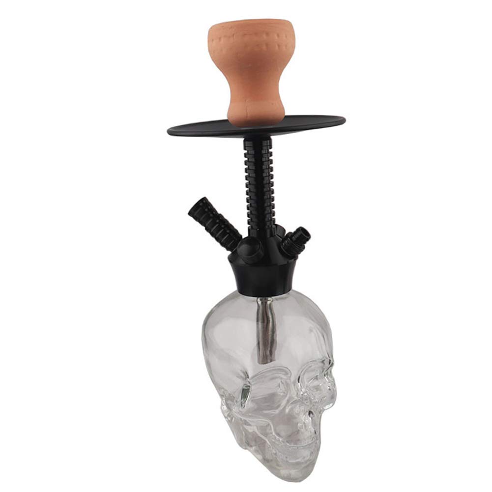 Juego completo de cachimba LED Shisha Kit completo de cuenco de arcilla de un solo tubo Kit en forma de cobra Gran humo Vidrio en forma de calavera con cuenco y tarro de silicona para narguile